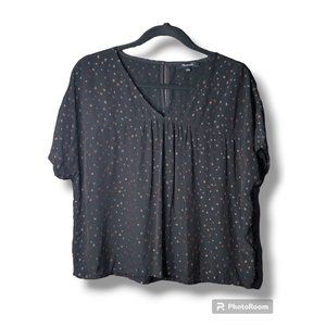Madewell Black Short Sleeve V-Neck Rhyme Top in Metallic Dot - S